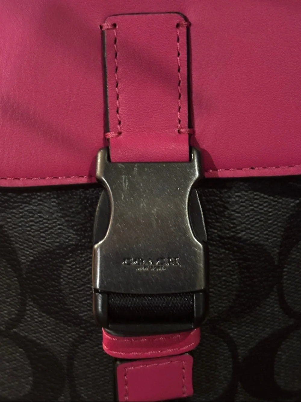 Coach Signature Crossbody Bag with Pink Leather Accents - Like New